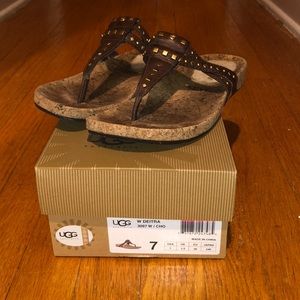 Women’s UGG Deitra flip-flop sandals (w/ Fur, cork) LIGHTLY WORN